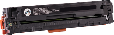 Schwarze Tonerkassette mit orangefarbenen Halterungen für Canon-Drucker.