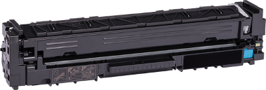 Cyan Tonerkassette für Canon i-Sensys mit sichtbarem Chip und mechanischen Komponenten.