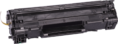 Schwarze Tonerkassette im Blickwinkel, geeignet für verschiedene HP LaserJet Pro Drucker.