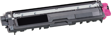Magenta Tonerkassette mit einer pinken Ecke und einer grauen Gehäusefarbe.