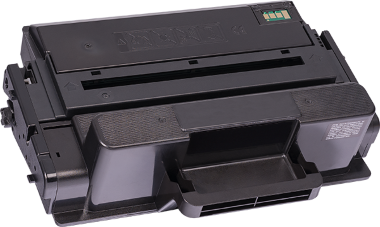 Rebuilt Tonerkassette für Samsung, schwarze Oberfläche, seitliche Ansicht mit Kontaktstellen.