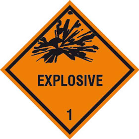 Gefahrgutetikett Klasse 1 mit explodierender Bombe @dr220