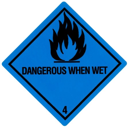 Gefahrgutetikett Klasse 4.3 mit Text "DANGEROUS WHEN WET" @dr227