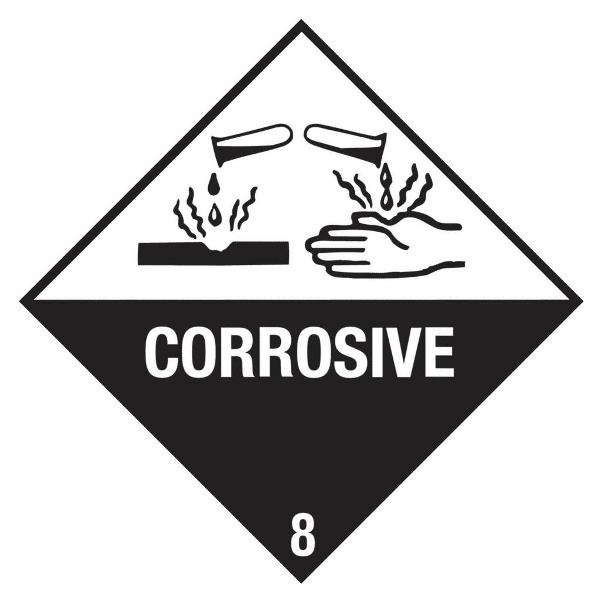 Gefahrgutetikett Klasse 8 mit Texteindruck"CORROSIVE"