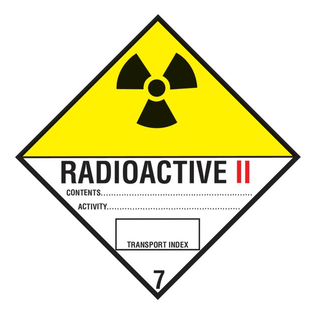 Gefahrgutetikett Klasse 7, Kategorie II mit Text "RADIOACTIVE II" @dr662