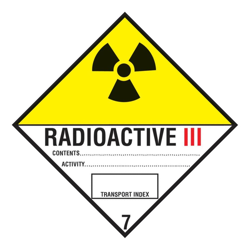 Gefahrgutetikett Klasse 7, Kategorie III mit Text "RADIOACTIVE III" @dr663